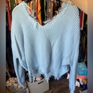 Cropped Distressed Sweater